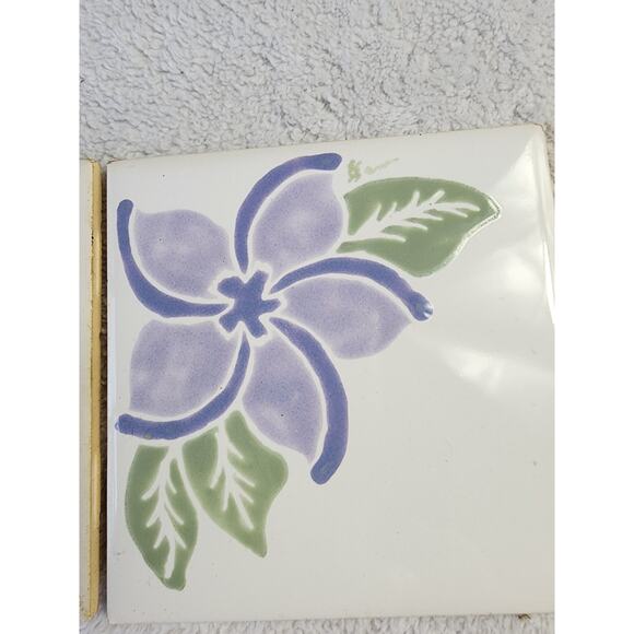 2 Hand-painted Plumeria Ceramic Tiles 5.25" VTG 80s Sri Lanka Walltiles Flowers - Picture 2 of 9
